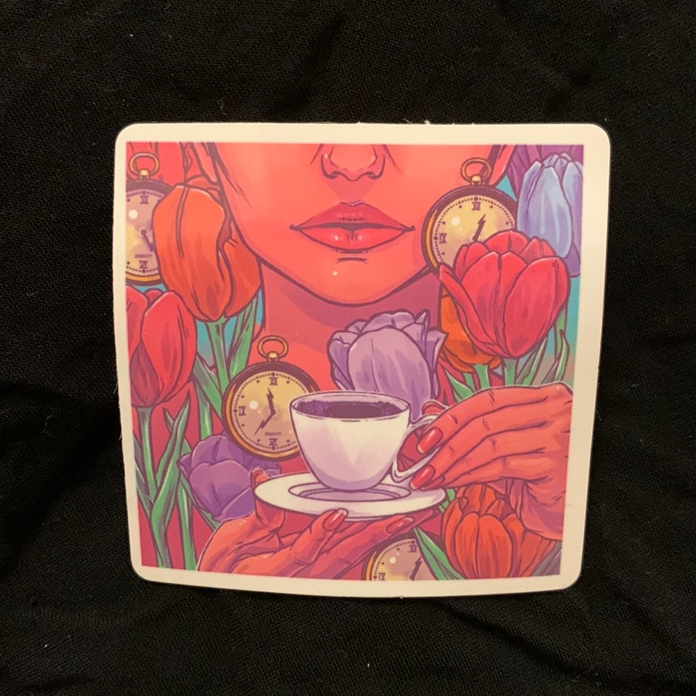 $1 in bundle artistic woman coffee sticker